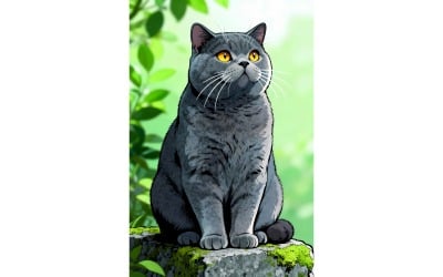 Vertical Selective Focus Closeup British (Ai Illustration Image + Vector Line Art)