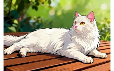 Jardin du Chat Blanc (Image d&amp;#39;illustration IA + Dessin vectoriel)