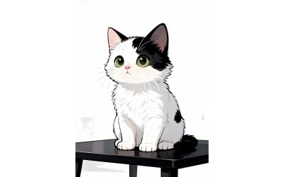 White Kitten Sitting Table (Ai Illustration Image + Vector Line Art)