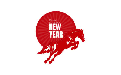 Chinese New Year card with red horse and red frame