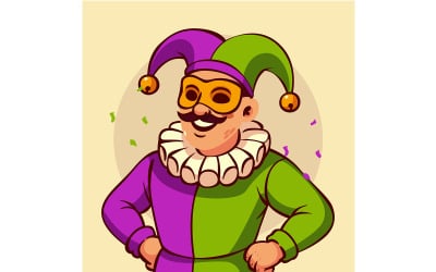 Färgglad tecknad man i clownkostym
