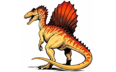 Cryolophosaurus Dinosaur Isolate Background 1 (Ai Illustration Image + Vector Line Art)