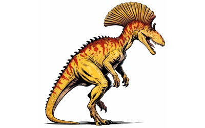 Cryolophosaurus Dinosaur Isolate Background (Ai Illustration Image + Vector Line Art)