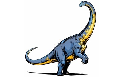 Dinosaur Brontosaurus Isolated Background (Ai Illustration Image + Vector Line Art)