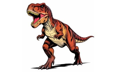 Dinosaur Model Park Giant Tyrannosaurus Summer Sunny Day (Ai Illustration Image + Vector Line Art)