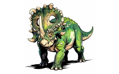 Dinosaur Sinoceratops Isolated Background Clipping Path (Ai Illustration Image + Vector Line Art)