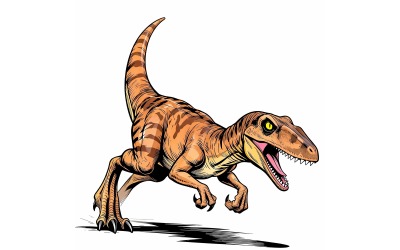 Dinosaur Velociraptor Isolated Background 1 (Ai Illustration Image + Vector Line Art)