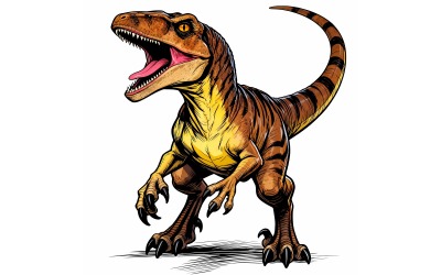 Dinosaur Velociraptor Isolated Background (Ai Illustration Image + Vector Line Art)