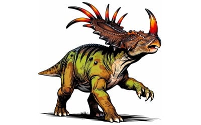 Dinosaurier Triceratops Wald (KI-Illustration + Vektor-Linienzeichnung)
