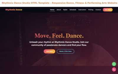 Modèle HTML Rhythmix Dance Studio – Site web adaptatif pour la danse, le fitness et les arts de la scène