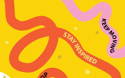 Affiche abstraite et dynamique aux formes fluides et à la typographie motivante