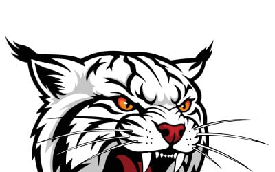 Angry White Tiger Head Illustration With Open Mouth And Fierce Expression