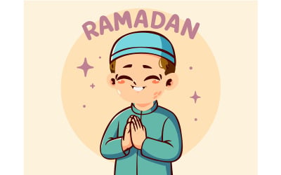 Cartoon of Boy Celebrating Ramadan