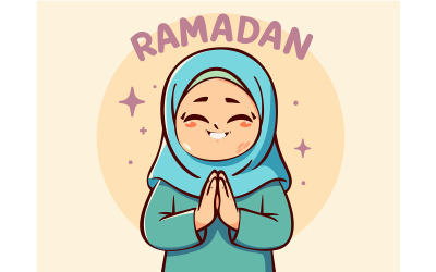 Cartoon of Girl Celebrating Ramadan