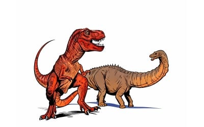 Realistic Toys Tyrannosaurus Apatosaurus Stand (Ai Illustration Image + Vector Line Art)