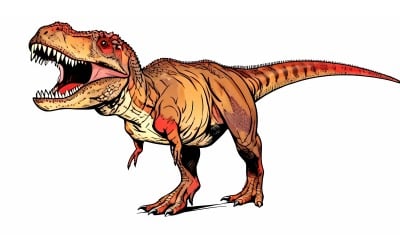 Tyrannosaurus Rex Dinosaur Walking Side View 3d (Ai Illustration Image + Vector Line Art)