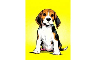 Очаровательный портрет щенка бигля в одиночестве (иллюстрация в формате Ai + векторная графика)