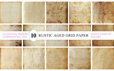 Aged Grunge Grid Paper Backgrounds | Old Dirty Grid Paper Digital Backgrounds | Antique Grunge Graph