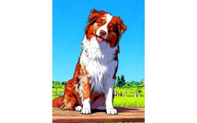 Australian Shepherd (Ai Illustration Image + Vector Line Art)