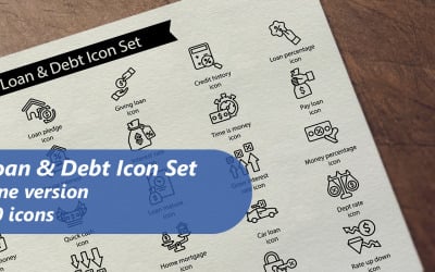 Loan Debt Line Icon Set Template
