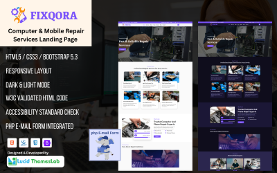 Шаблон HTML целевой страницы для сервисов по ремонту компьютеров и мобильных устройств Fixqora