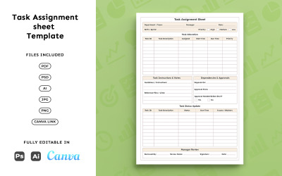 Task Assignment Sheet for Teams – Business, Task Management &amp;amp; Review, Clean A4
