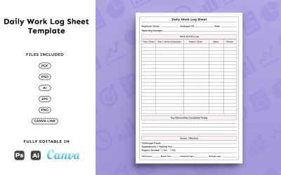 Daily Work Log Sheet for Employees – Business Planner, Task Tracking, A4