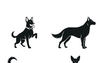 Dog Figures: Four Canine Silhouettes Including Shepherd, Husky, Hound, and Small Terrier Style