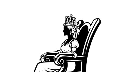 Elegant Queen Silhouette Seated on a Regal Throne in Classic Black and White Portrait