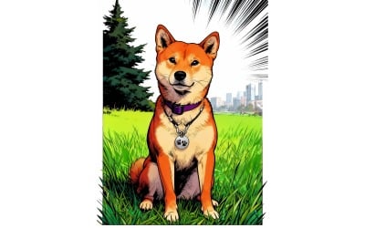 Front View Cute Shiba Inu Dog (Ai Illustration Image + Vector Line Art)