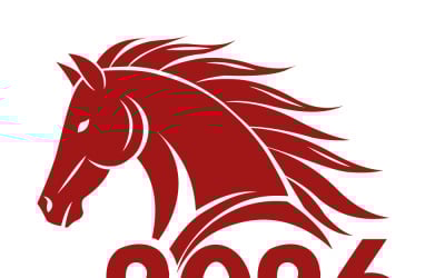 2026 Chinese New Year: Year of the Horse Logo With Bold Red Horse Illustration