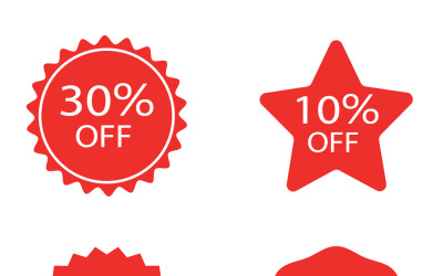 Set Of Four Red Discount Badges With 10, 25, 30, And 50 Percent Off Labels