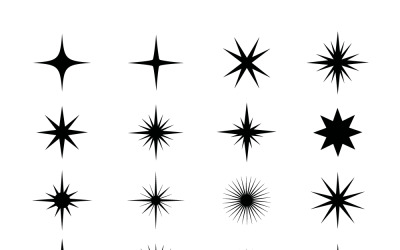 Sternenexplosions-Silhouette-Set mit radialen Zacken – Schwarze dekorative Vektorformen auf weißem Grund