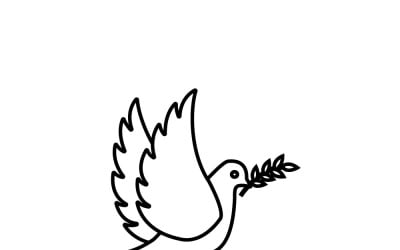 Colombe à traits fins avec feuilles, symbole de paix, icône vectorielle