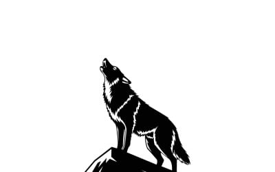 Wolf Howling On A Mountain Peak Silhouette In Black And White Artwork Solo Landscape