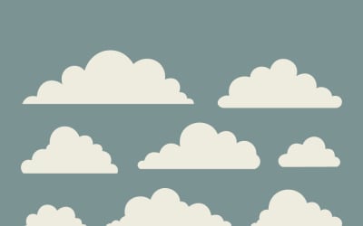 A collection of fluffy white clouds scattered across a muted blue background