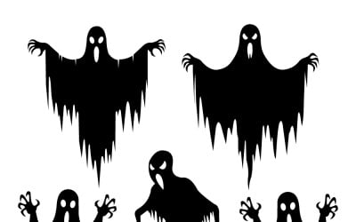 Een verzameling griezelige zwarte spooksilhouetten voor Halloween en horrorthema&amp;#39;s.