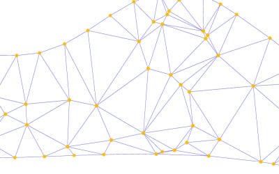 Rete astratta di nodi e linee interconnessi su uno sfondo bianco