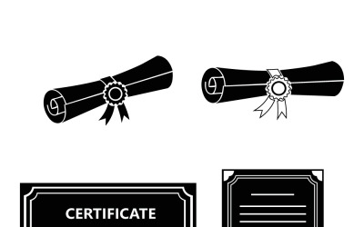 Black and white icons of academic diplomas and official certificates for achievement recognition