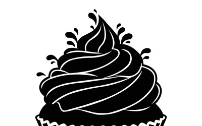 Svartvit illustration av en läcker cupcake med virvlad frosting
