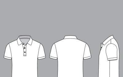 Blank polo shirt template with front, back, and side views for apparel design and illustration