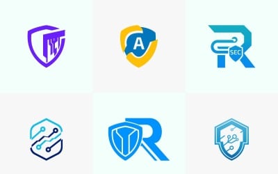 cyber security and tech shield logo icon bundle premium vector template