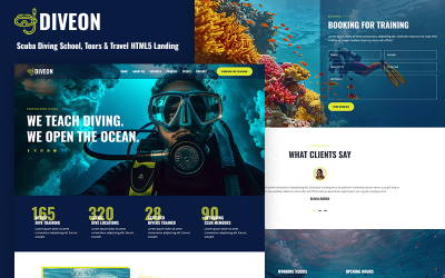 Diveon – Plantilla HTML5 para landing page de escuela de buceo, tours y viajes