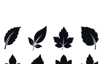 Collection variée d&amp;#39;icônes vectorielles élégantes représentant des silhouettes de feuilles noires sur un fond blanc épuré.