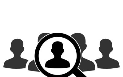 Finding the right person among many candidates with a magnifying glass icon