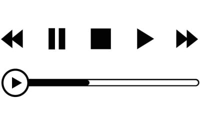 Minimalist black and white media player interface controls and progress bar