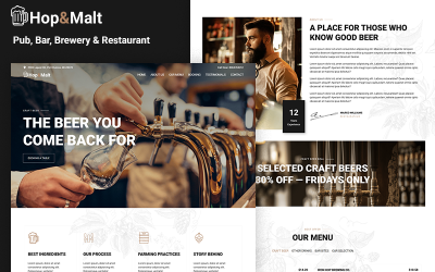 Modèle de page d&amp;#39;accueil HTML5 pour Hop&amp;amp;Malt – Pub, Bar, Brasserie et Restaurant