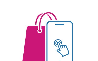 Online Shopping Concept With Mobile Phone And Shopping Bag Icon For E-Commerce Branding