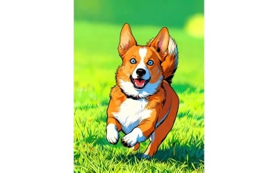 Portrait Dog Lying Grass (Ai Illustration Image + Vector Line Art)