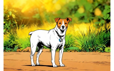 Portrait Jack Russell Terrier Standing Footpath (Ai Illustration Image + Vector Line Art)